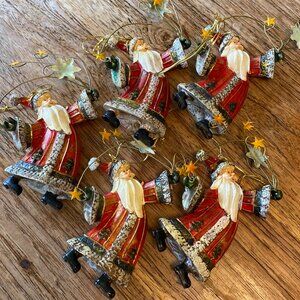 Five Vintage Resin Santa Ornaments (Red Suits)